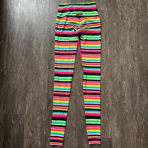 K-DEER Leggings Womens Medium Multicolor Neon Stripe High Waisted Activewear